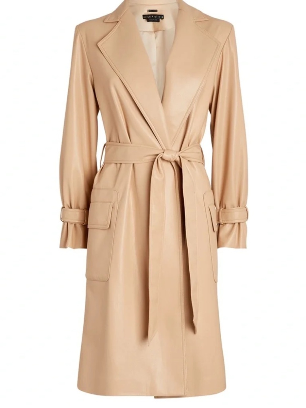 Alice and Olivia Almond vegan leather coat sz M